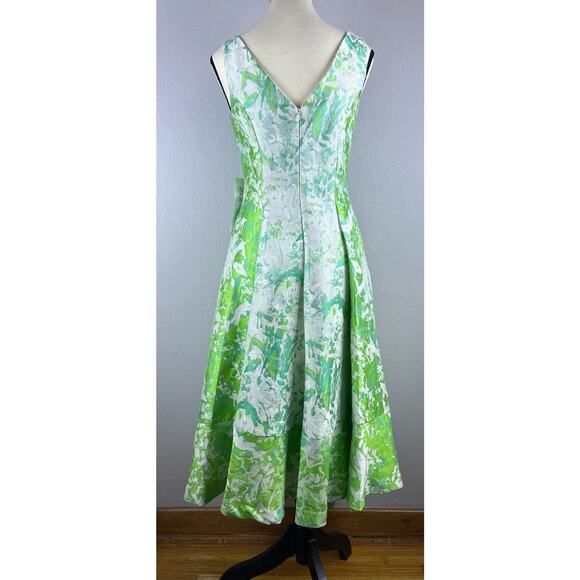 NWT Kay Unger NY Sz 4 Taylor Abstract Jacquard V Neck Slvls Midi Fit N Flare Drs - Picture 4 of 15